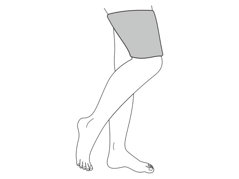 Schematyczna ilustracja nogi z ochraniaczem na kolano.