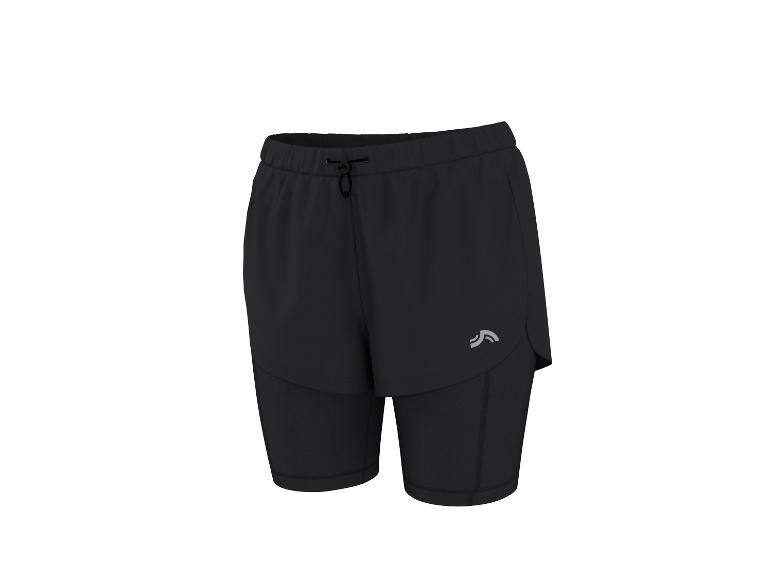 Czarne damskie szorty sportowe 2 w 1 z wbudowanymi legginsami.