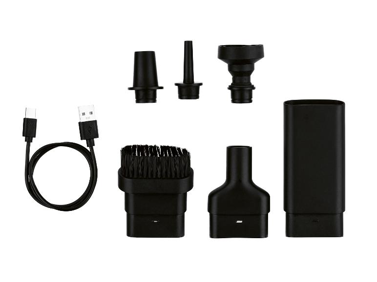 Zestaw czarnych końcówek do odkurzacza i kabel USB do ładowania