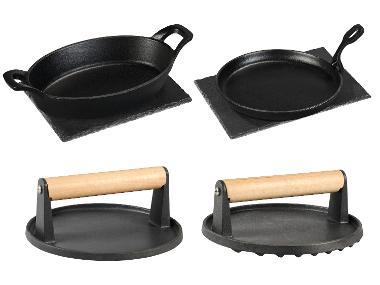 GRILLMEISTER Patelnia grillowa + półmisek do serwowania lub prasa do burgerów z żeliwa
