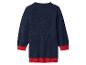 Granatowy sweter dzianinowy z czerwonymi mankietami i obszyciem