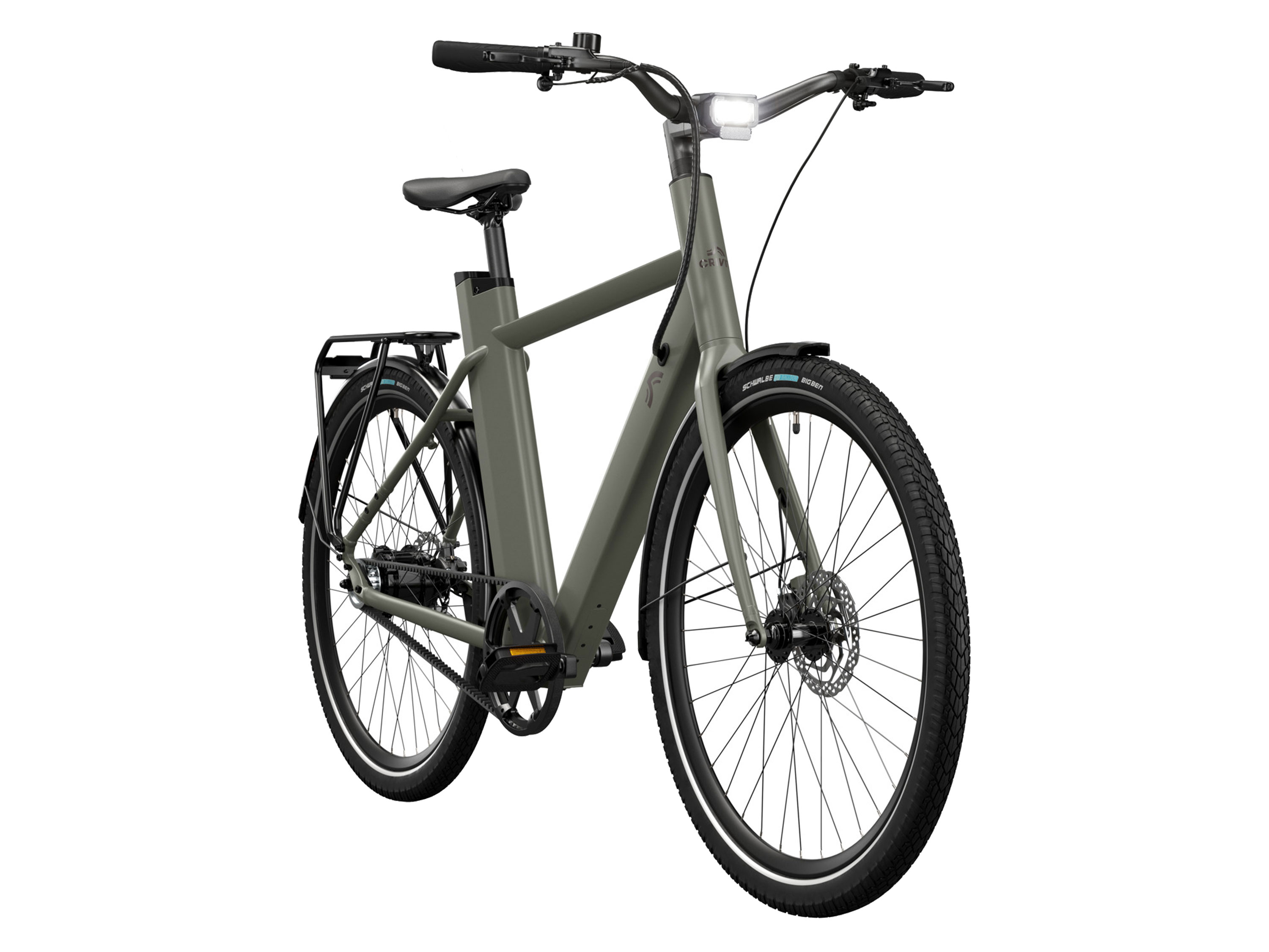 CRIVIT Rower miejski elektryczny X.3 GATES z napędem na pasku, 355 Wh (Olive green)