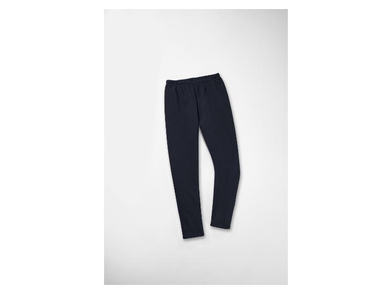 Ciemnoniebieskie legginsy dziecięce na białym tle.