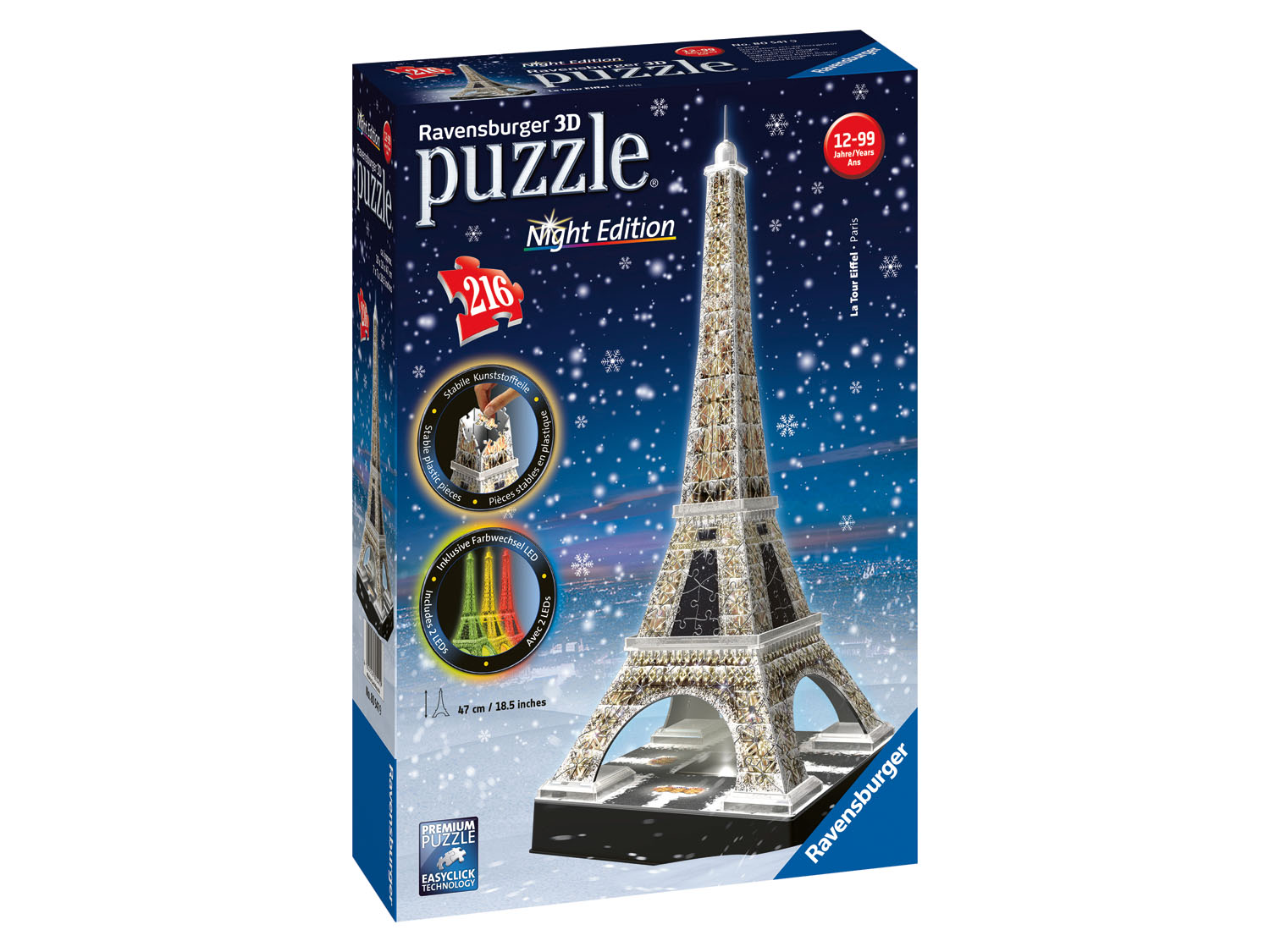 RAVENSBURGER Puzzle 3D LED, 216 elementów (Wieża Eiffla)