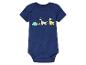 Granatowy body dla niemowląt z nadrukiem dinozaurów.