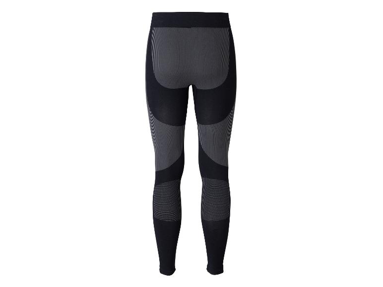 Czarne legginsy sportowe w szare paski i wzory.