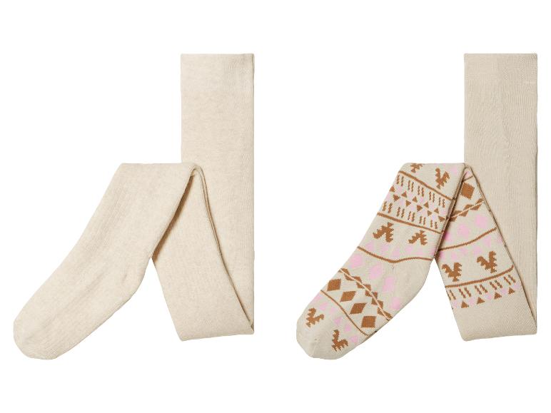 Dwie pary beżowych rajstop, jedna z geometrycznym wzorem