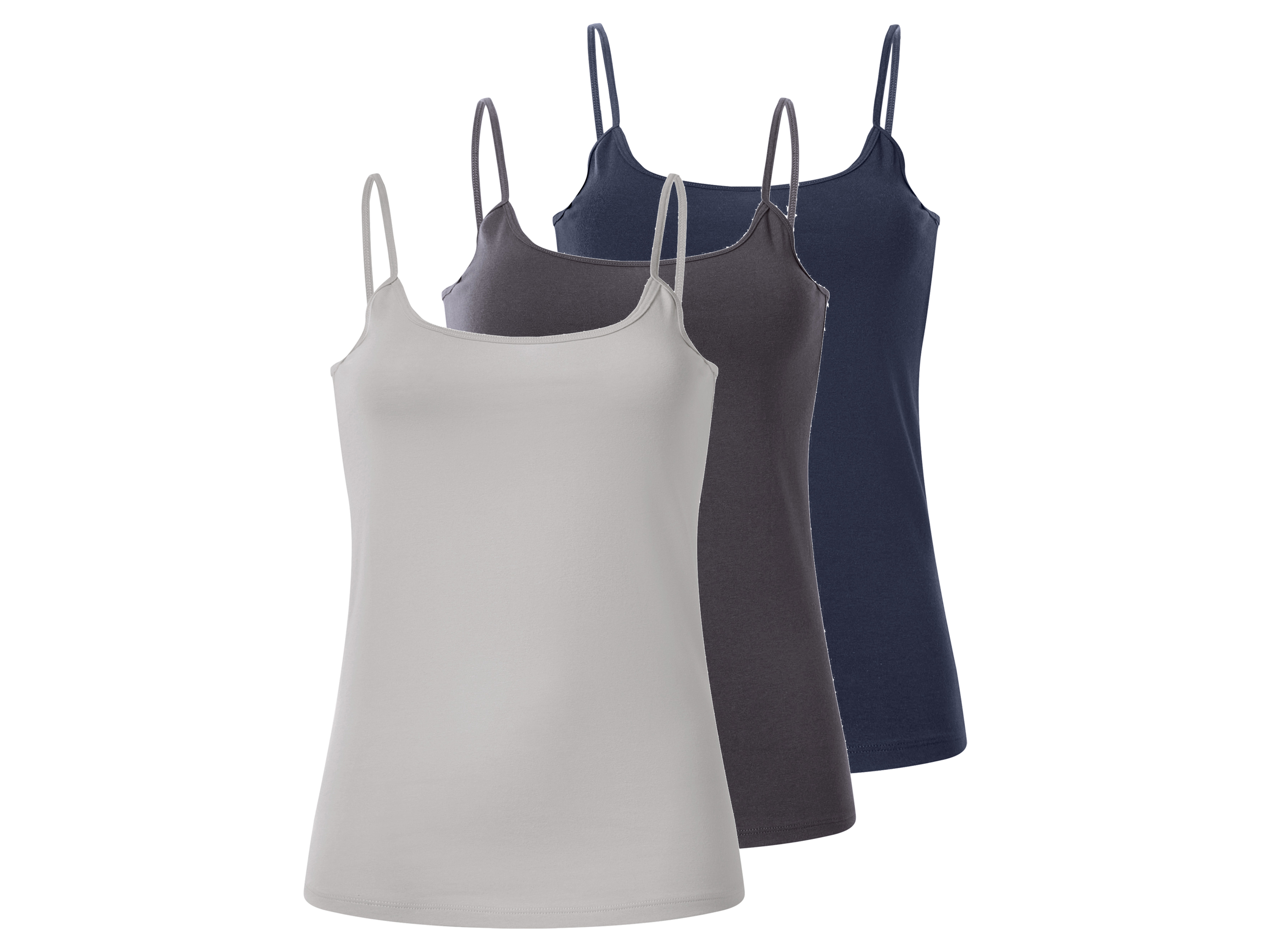 esmara® Koszulki damskie z bawełną na cienkich ramiączkach, 3 sztuki 