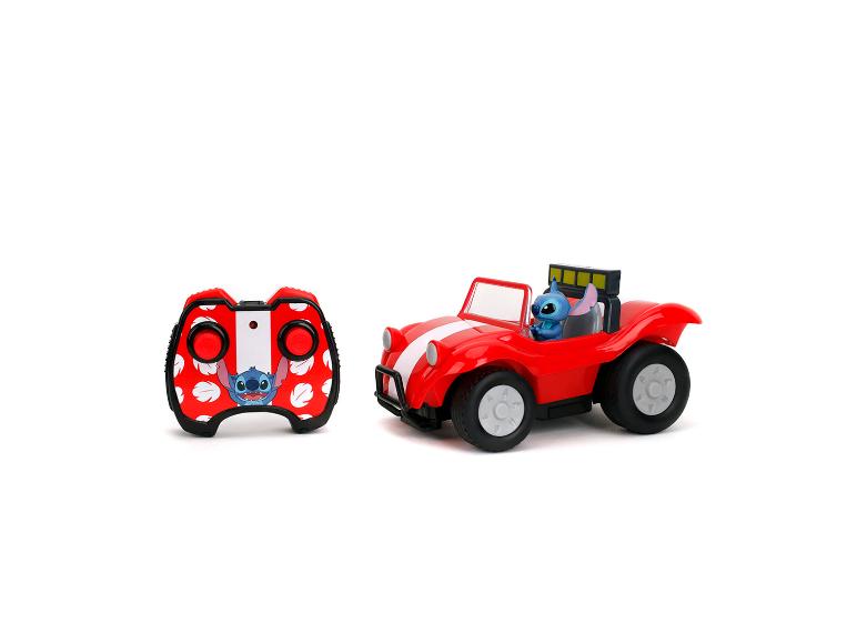 Czerwony samochodzik zabawka z pilotem, z postacią Stitcha z Lilo i Stitch.