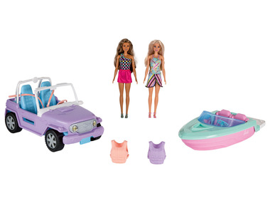 Barbie Zestaw z 2 lalkami, jeepem i łodzią