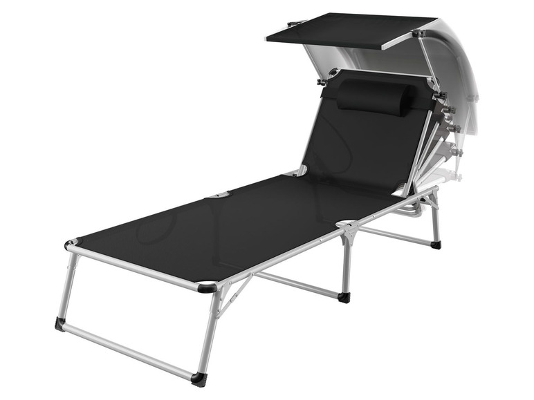 Pełny ekran: FLORABEST® Aluminiowy leżak ogrodowy z daszkiem, czarny - zdjęcie 3