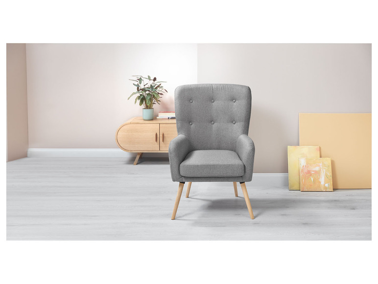 Pełny ekran: Livarno Home Fotel tapicerowany, styl skandynawski, szary - zdjęcie 2