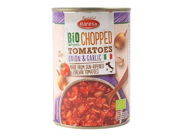 BIO Pomidory siekane z cebulą i czosnkiem
