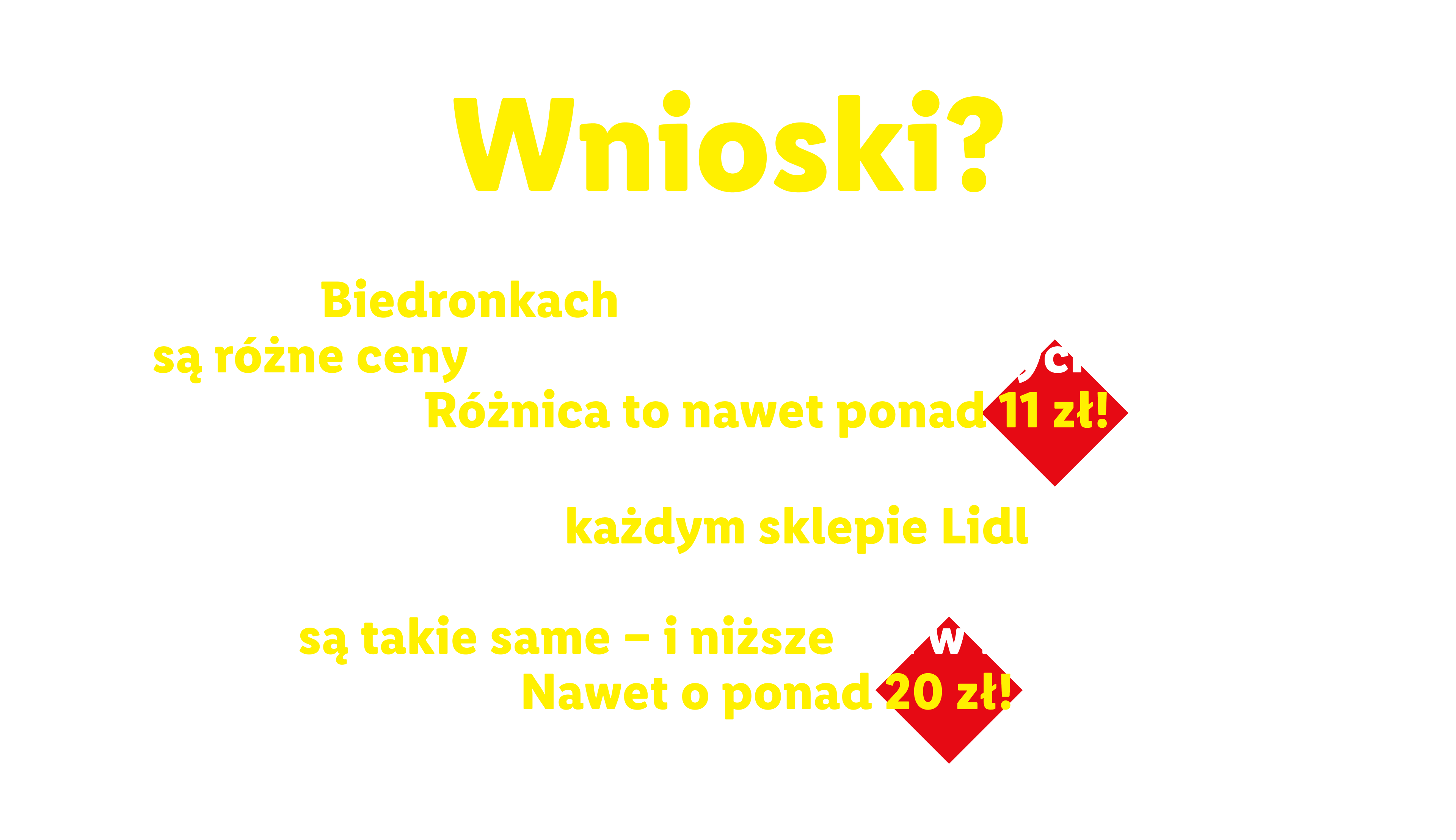 Wnioski dotyczące cen koszyka 15 produktów w Biedronce i Lidlu.