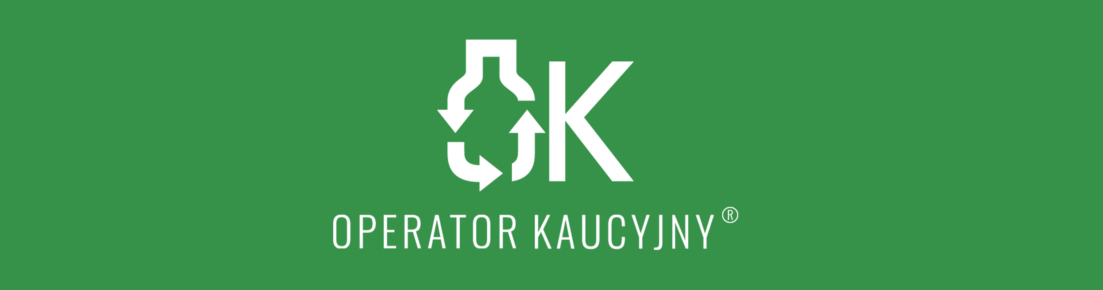 Logo Operatora Kaucyjnego: butelka z symbolem recyklingu i literą K, na zielonym tle.