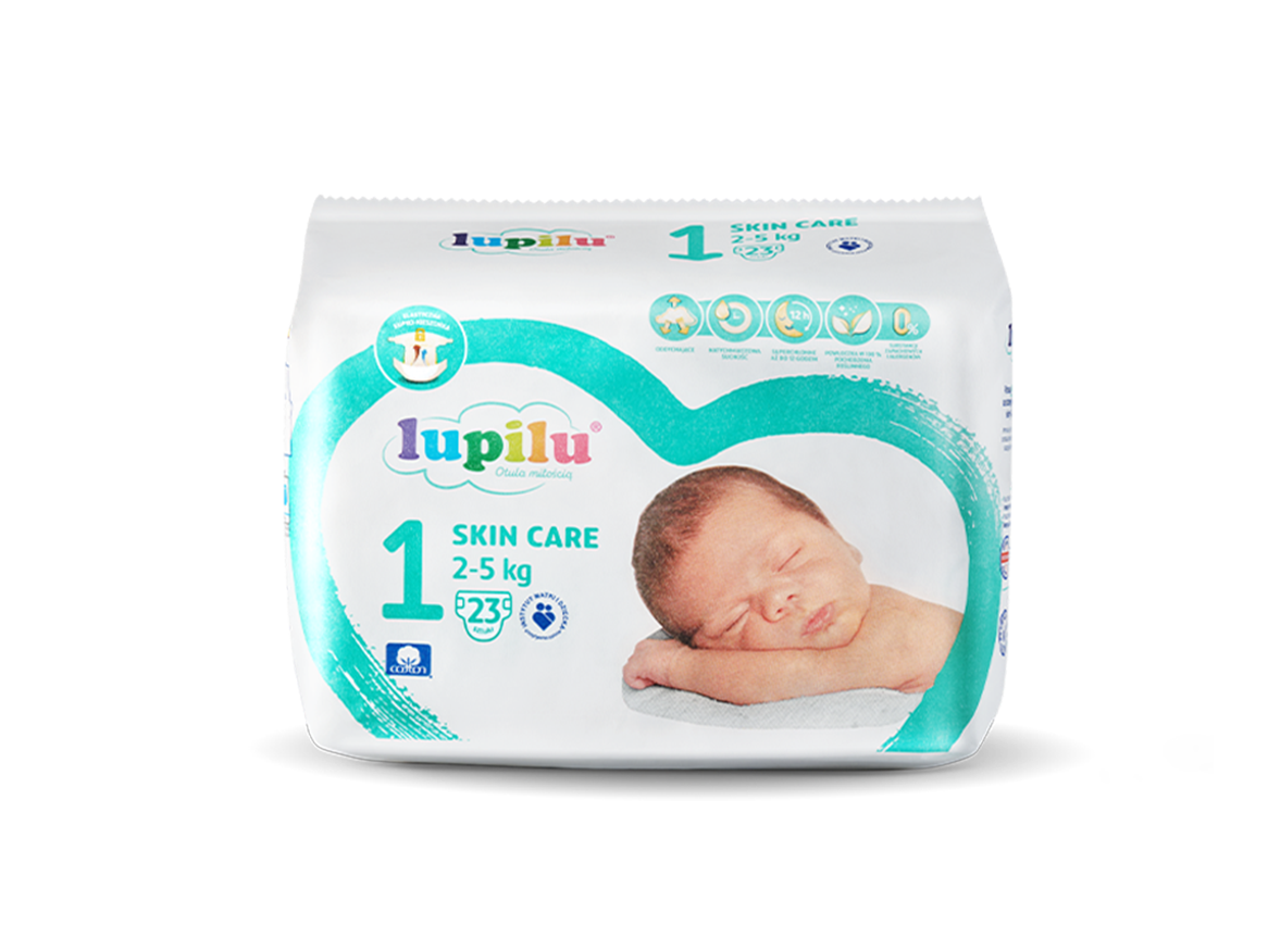Pieluchy Lupilu Skin Care, rozmiar 1 (2-5 kg), opakowanie 23 sztuki