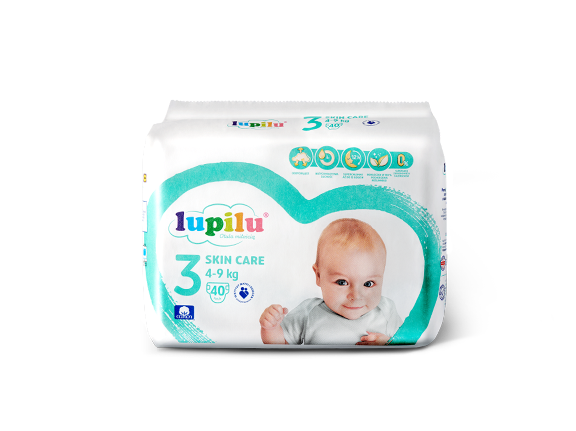 Pieluchy Lupilu Skin Care rozmiar 3 (4-9 kg) z bawełną, 40 sztuk