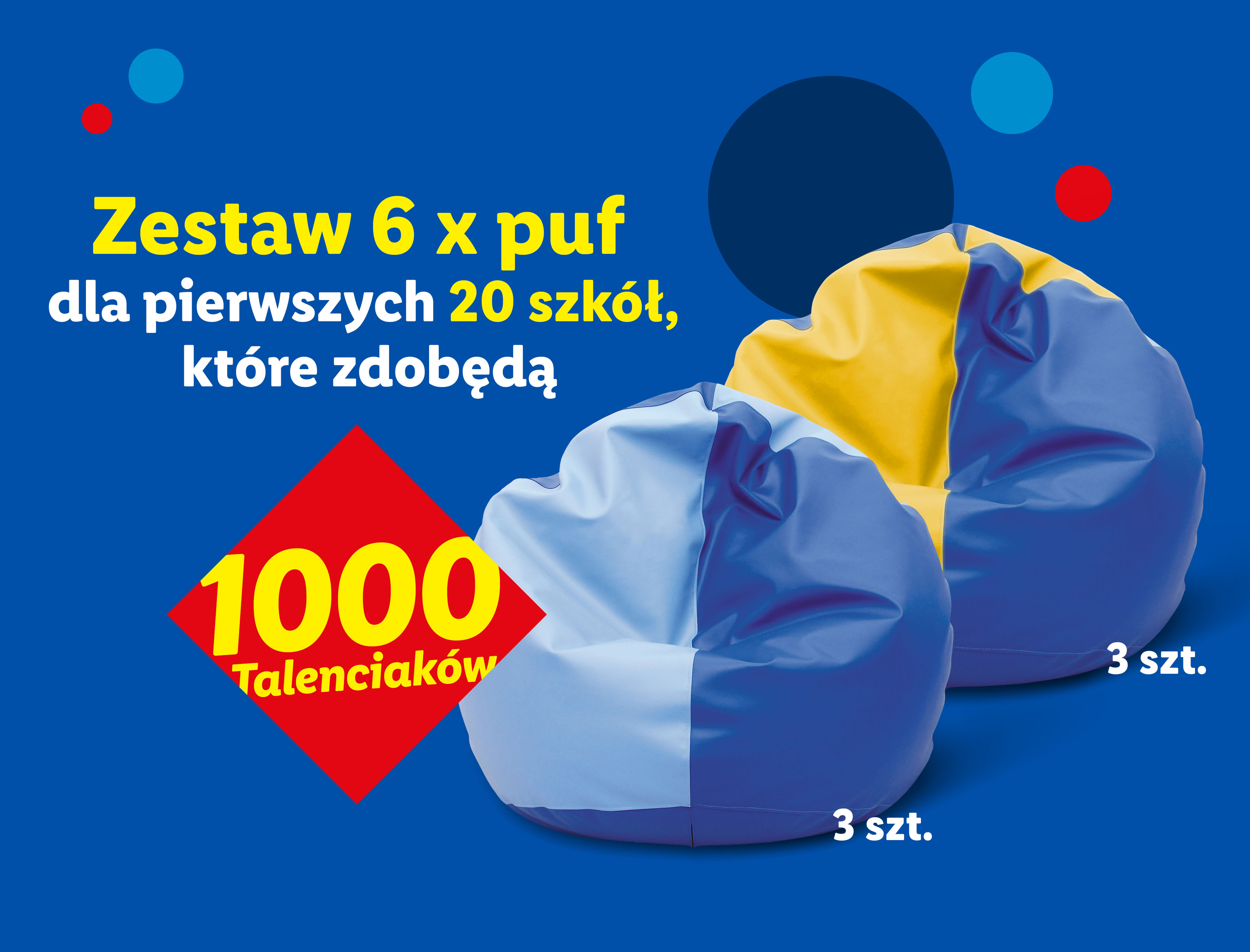 Zestaw 6 puf dla szkół, które zdobędą 1000 Talenciaków.
