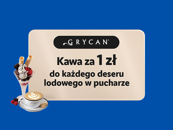 Kawa za 1 zł do każdego deseru lodowego w pucharze, z lodami i kawą latte.