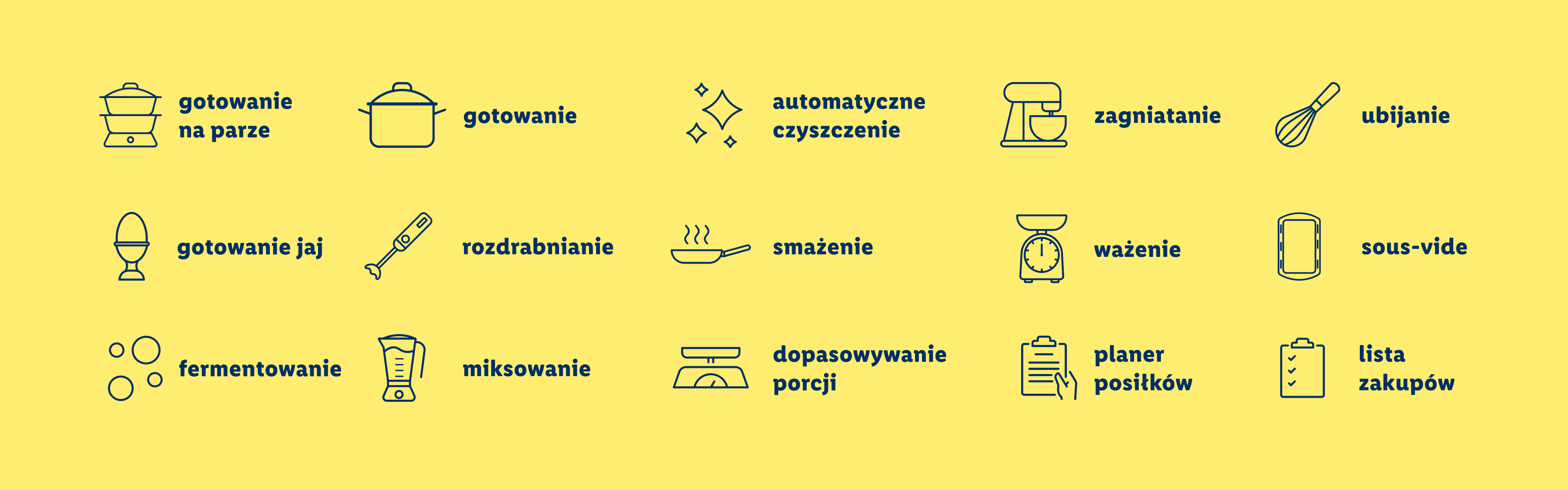Gotowanie na parze, jajka, mieszanie, podgrzewanie.
