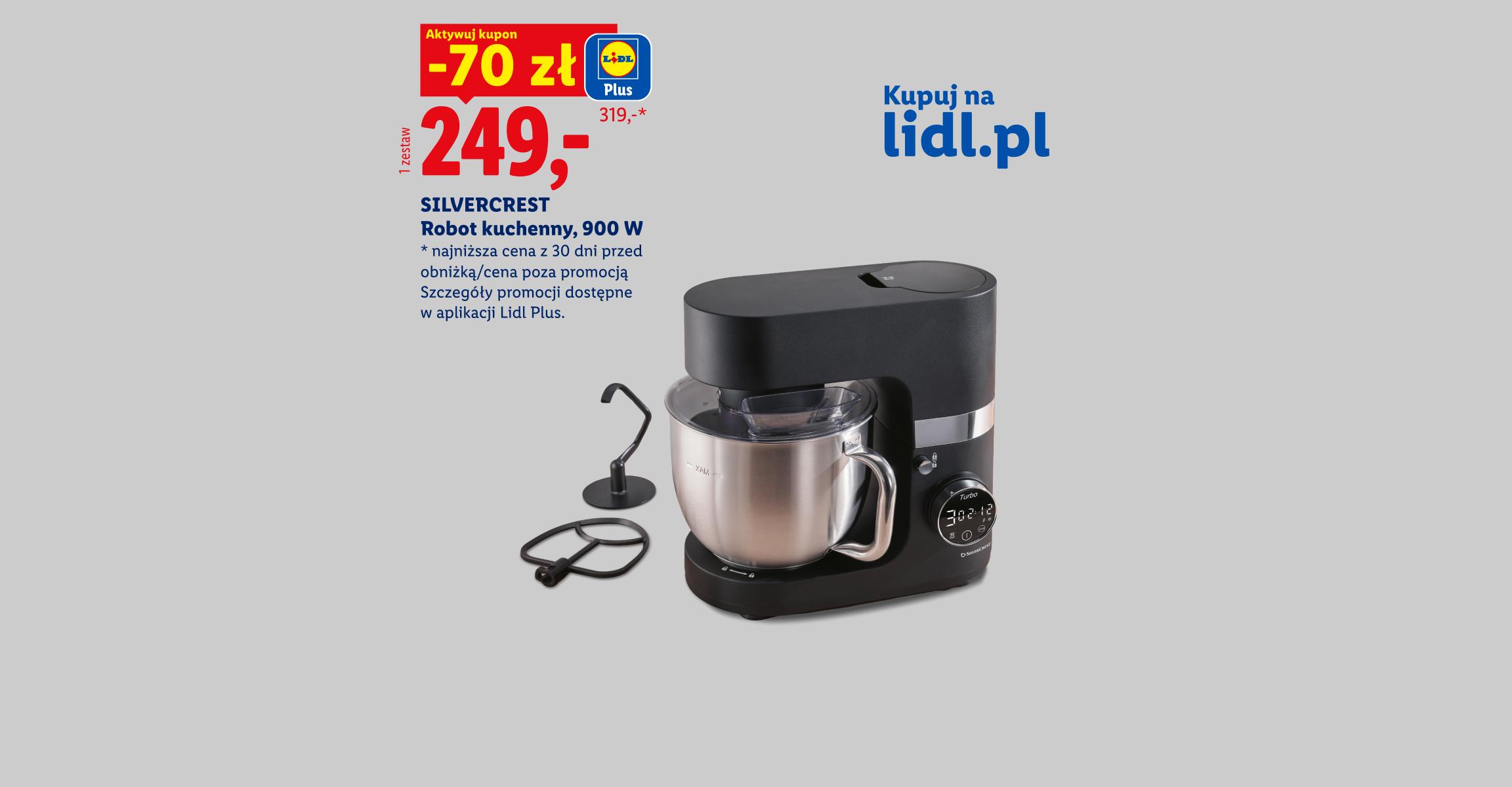 SILVERCREST Robot kuchenny, 900 W 70 zł taniej z kuponem w aplikacji lidl plus 249 zł zamiast 319 zł najniższa cena z 30 dni przed obniżką/cena poza promocją kupuj na lidl.pl
