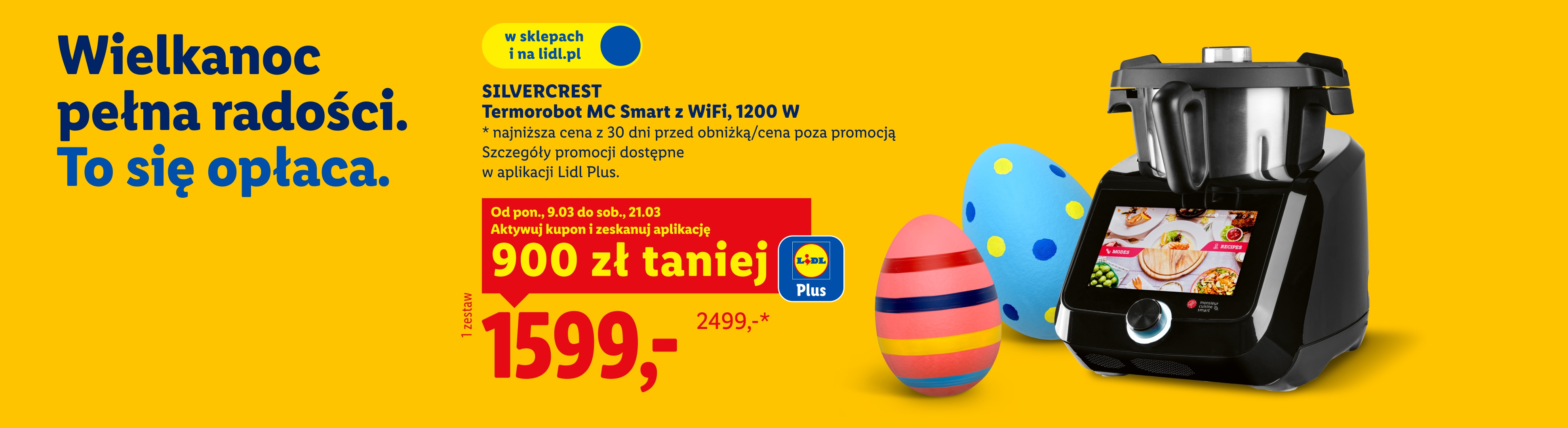 Z kuponem Lidl Plus Termorobot MC Smart 900 zł taniej, tylko 1599 zł. Od 9.03 do 21.03. 