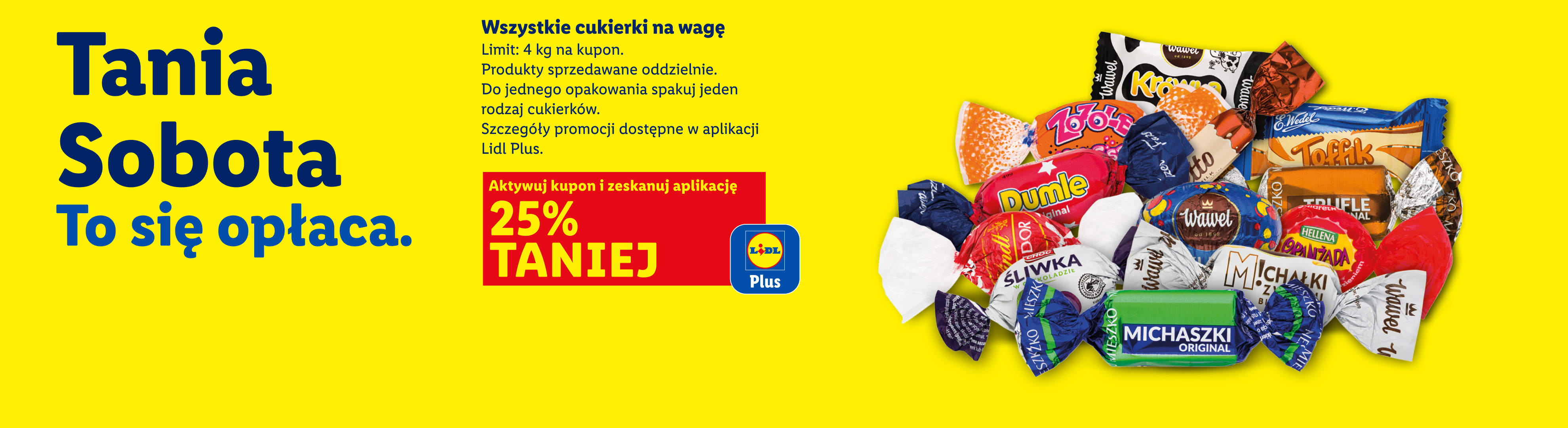 Wszystkie cukierki na wagę 25% taniej z kuponem Lidl Plus. Limit: 4 kg na kupon.