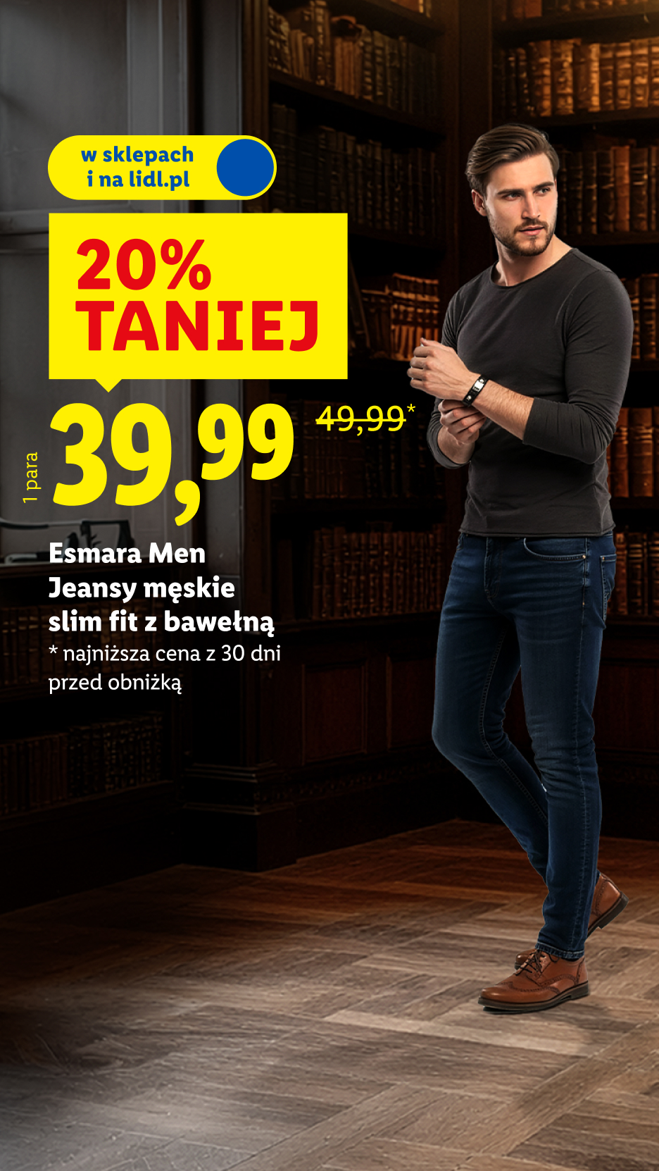 Jeansy męskie slim fit z bawełną Esmara Men 20% taniej, 39,99. Najniższa cena z 30 dni przed obniżką: 49,99.