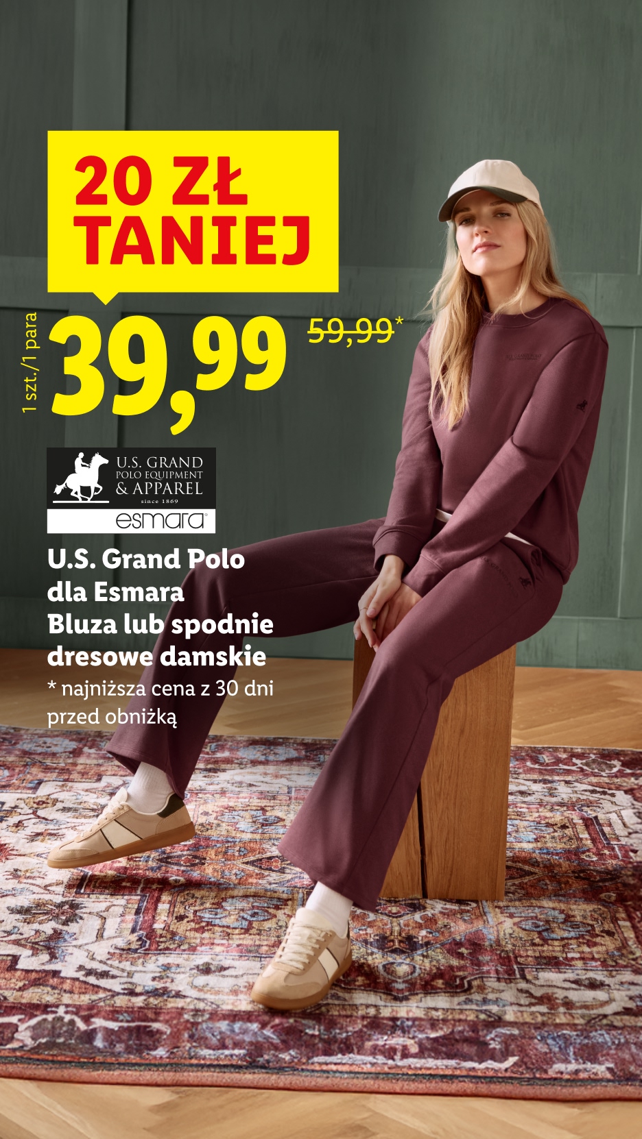 U.S. Grand Polo dla Esmara bluza dresowa damska lub spodnie dresowe 20 zł taniej, 39,99. Najniższa cena z 30 dni przed obniżką: 59,99.