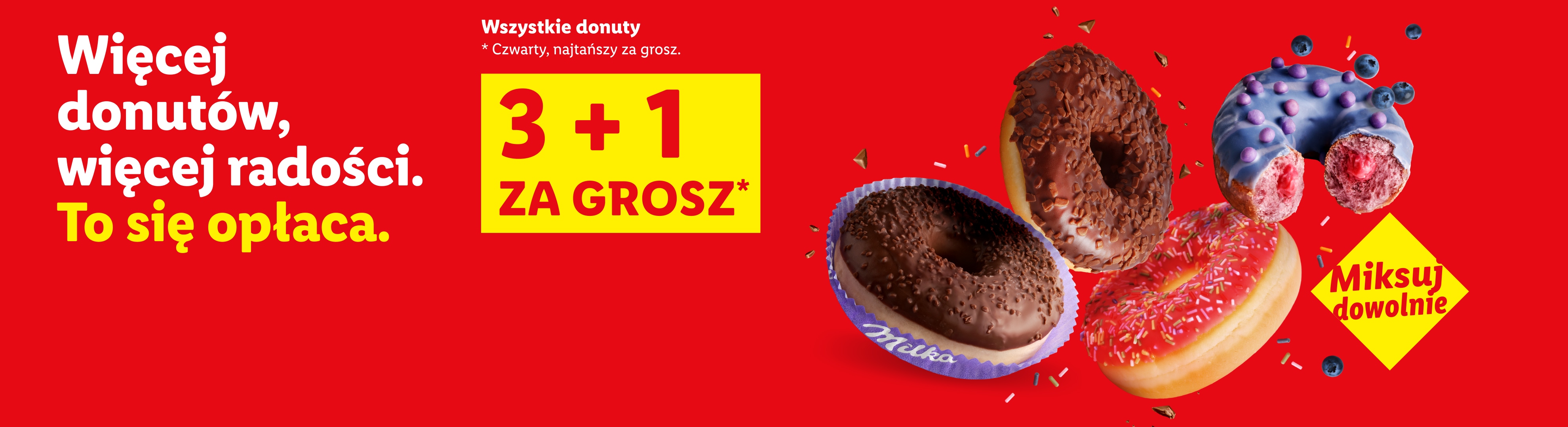 Wszystkie donuty 3+1 za grosz, czwarty najtańszy za 1 gr.