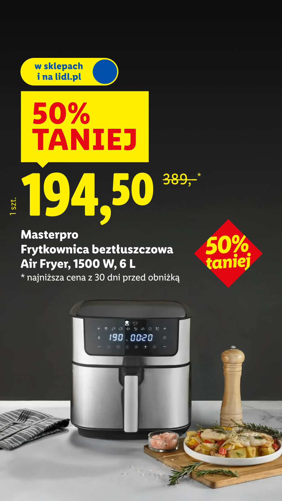 Frytkownica beztłuszczowa z rabatem 50%, cena 194,50 zł.