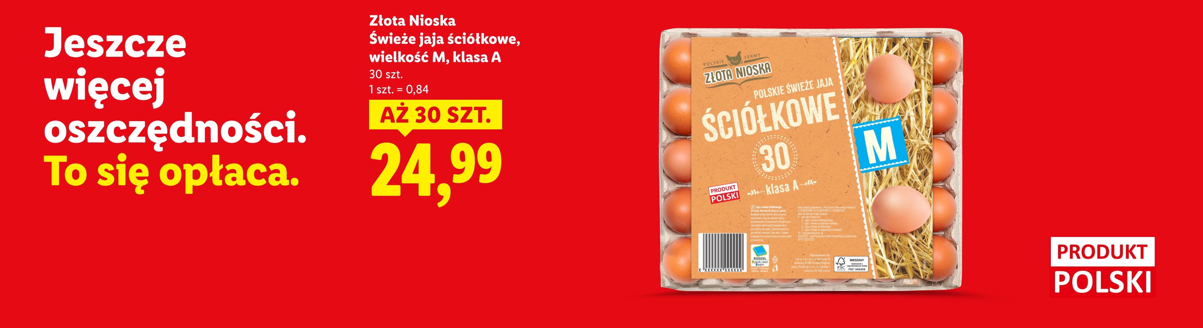 Złota Nioska świeże jaja ściółkowe, wielkość M, klasa A aż 30 szt. za 24,99. 1 szt. = 0,84. 