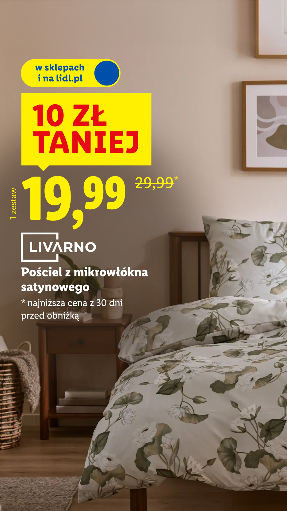 Pościel z mikrowłókna satynowego w kwiatowy wzór, dostępna za 19,99 zł, taniej o 10 zł.