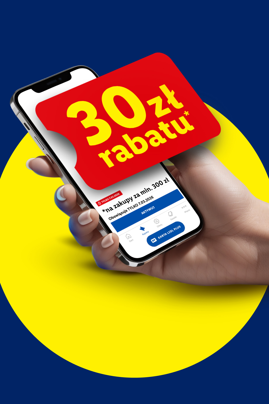 Tylko w sobotę, 7.03.2026 r. 30 zł rabatu przy zakupach za min. 300 zł z aplikacją Lidl Plus. Aktywuj kupon.