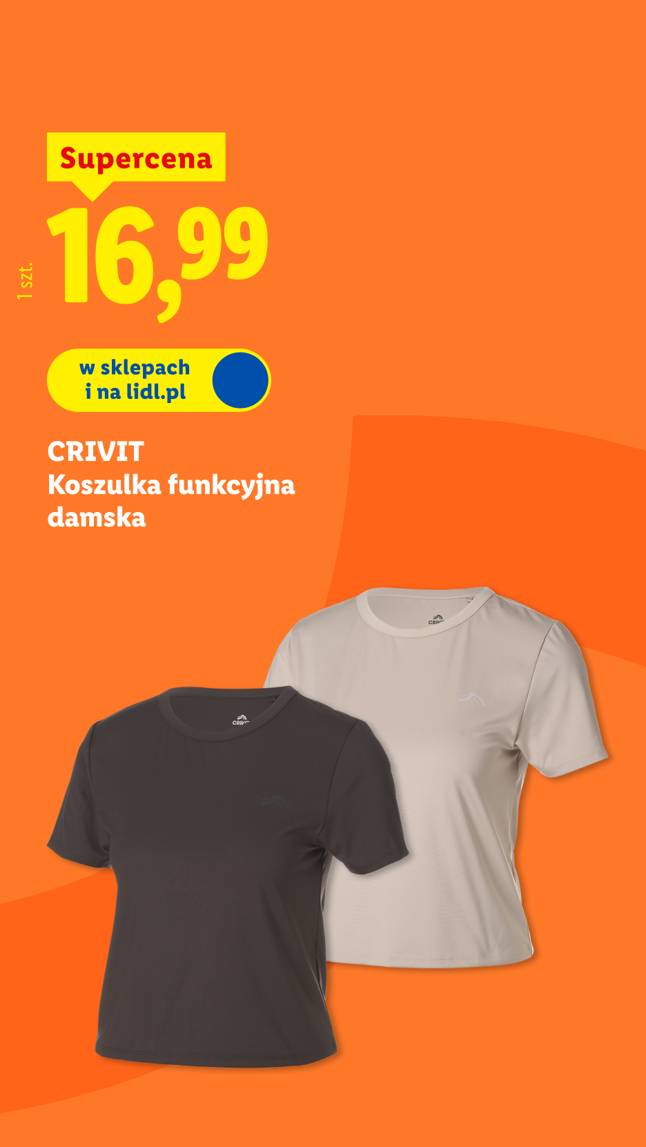 Damskie koszulki funkcyjne w kolorze szarym i beżowym, w supercenie 16,99 zł.