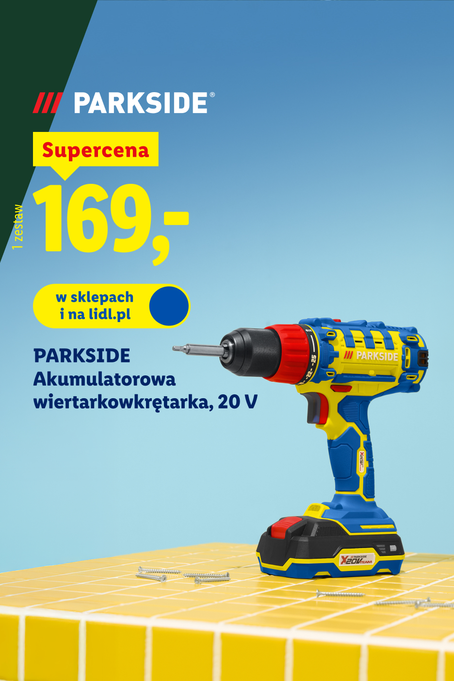 Akumulatorowa wiertarkowkrętarka, 20 V Parkside w supercenie 169 zł/1 zestaw, w sklepach i na lidl.pl 