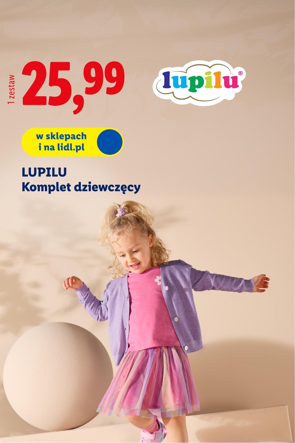 Dziewczęcy komplet ubrań Lupilu za 25,99 zł/ 1 zestaw dostępny w sklepach i na lidl.pl