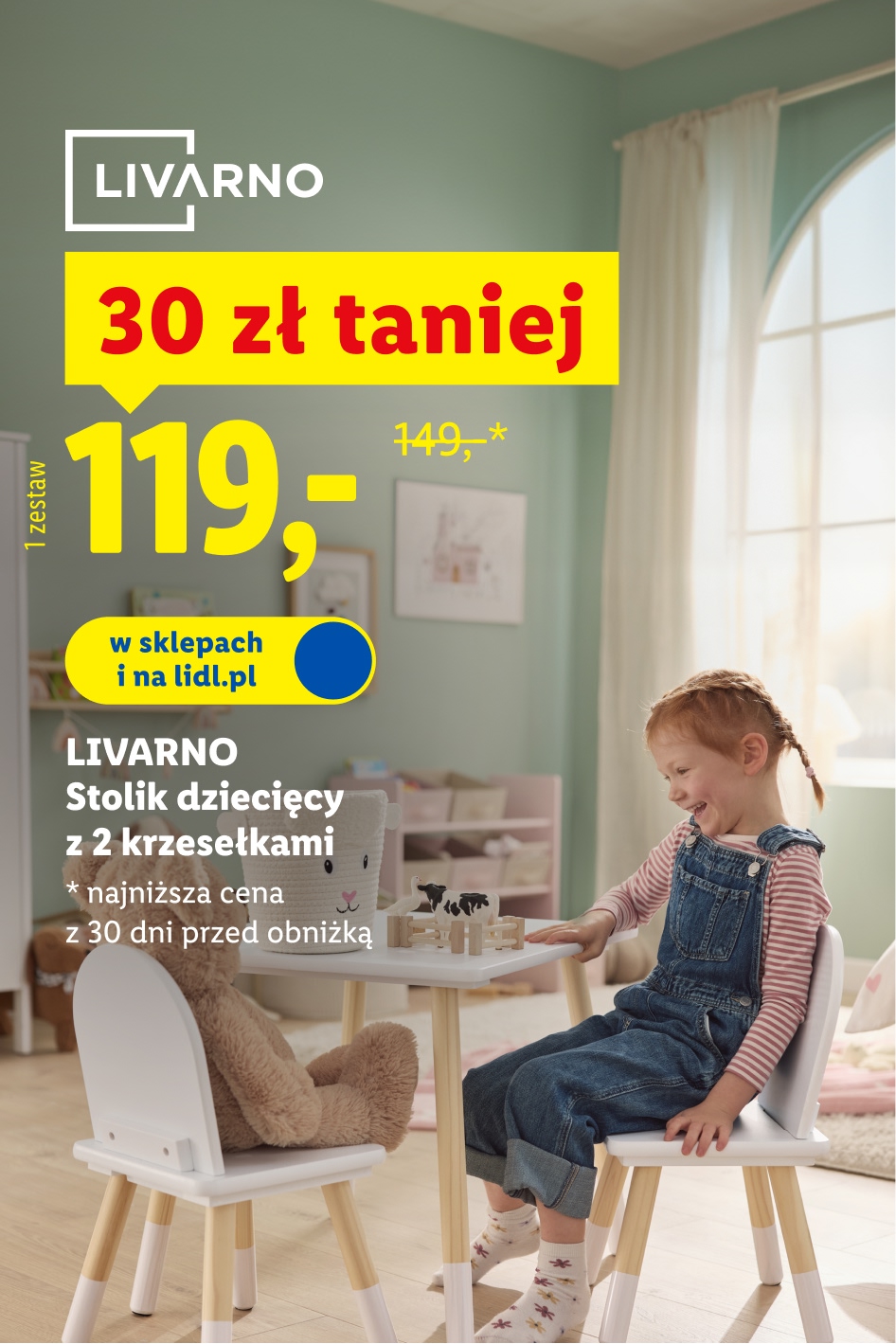 LIVARNO Stolik dziecięcy z 2 krzesełkami, 30 zł taniej, 119zł/ 1 zestaw, najniższa cena z 30 dni przed obniżką: 149zł w sklepach i na lidl.pl