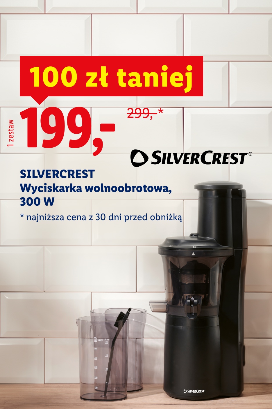 SILVERCREST Wyciskarka wolnoobrotowa, 300 W, 100zł taniej, 199zł/ 1 zestaw, najniższa cena z 30 dni przed obniżką: 299zł 