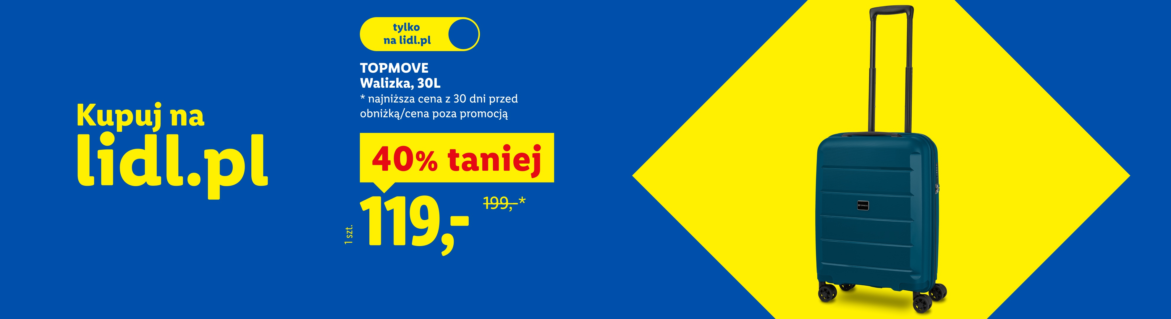 TOPMOVE® Walizka na kółkach, 30 l 40% taniej 119 zł zmiast 199 zł Najniższa cena z 30 dni przed obniżką