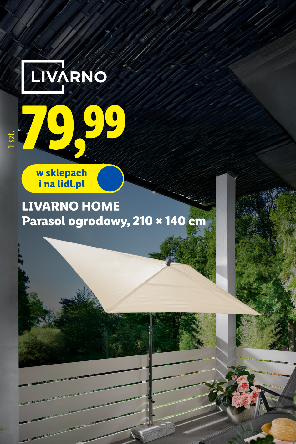 Livarno Home parasol ogrodowy 210 x 140 cm, 79,99 zł/ 1 szt., w sklepach i na lidl.pl