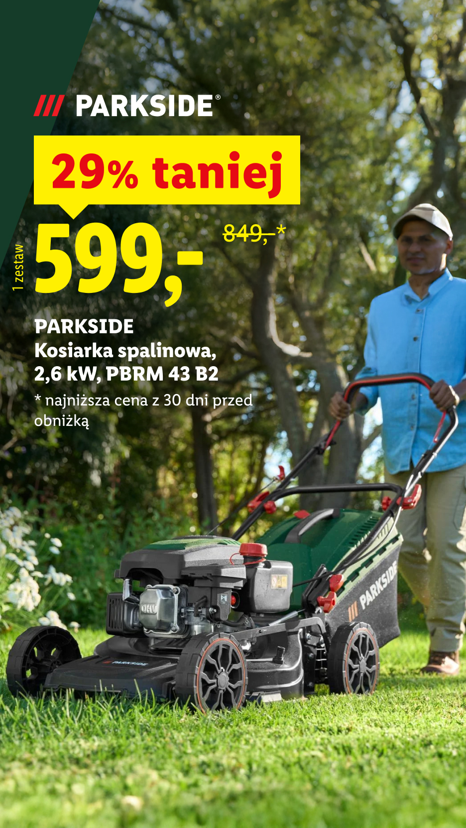 parkside Kosiarka spalinowa, 2,6 kW, PBRM 43 B2 29% taniej 599 zł zamast  849 zł Najniższa cena z 30 dni przed obniżką