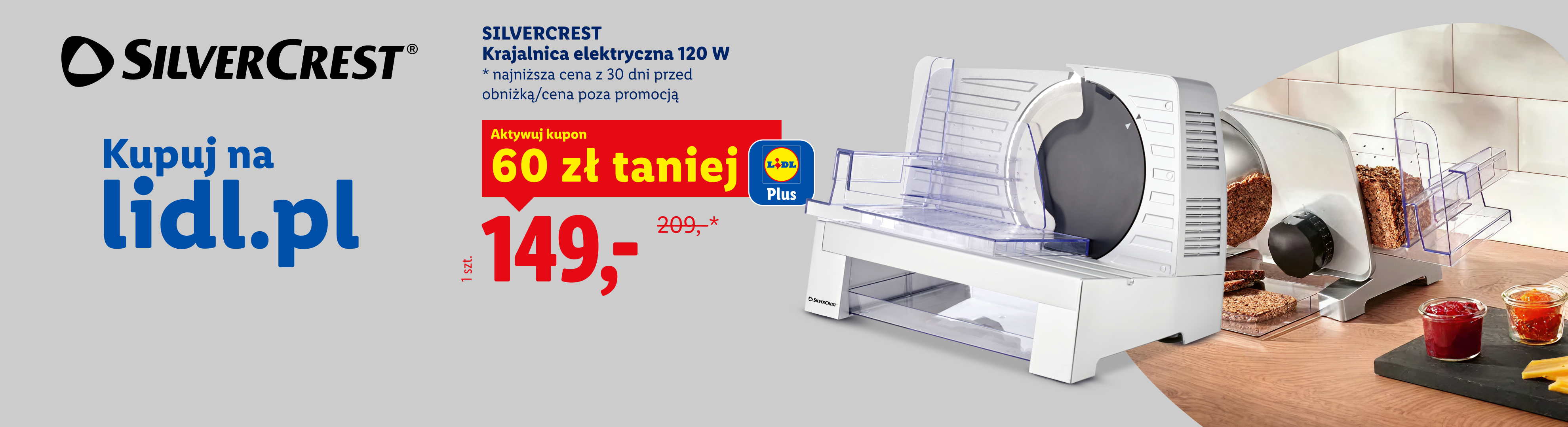 Elektryczna krajalnica do chleba i wędlin, z kuponem 60 zł taniej, za 149 zł.