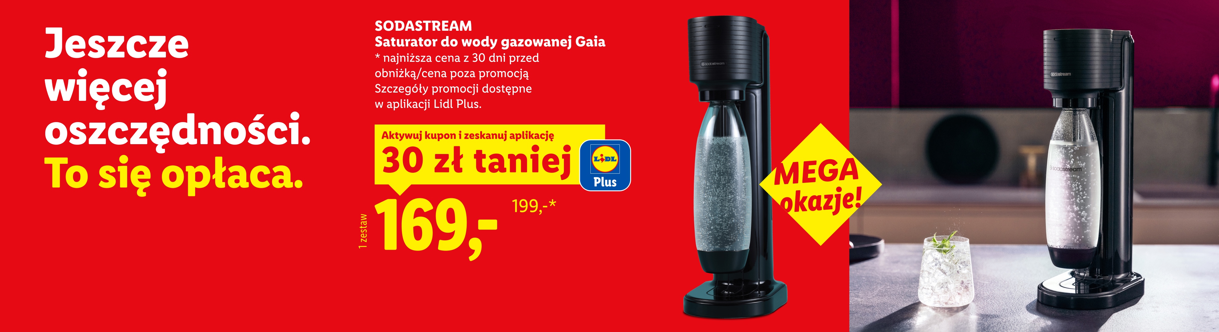 Jeszcze więcej oszczędności. To się opłaca. SODASTREAM Saturator do wody gazowanej Gaia, 30 zł taniej, cena 169zł. Cena przed obniżką 199 zł. Mega okazje!