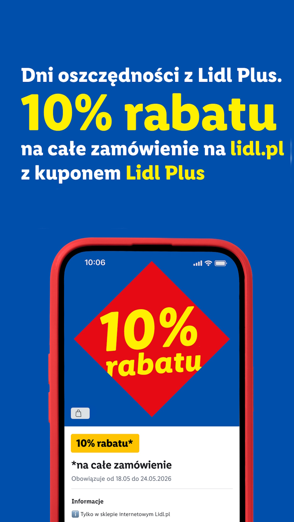 Dni oszczędności z lidl plus 10% rabatu na całe zamówienie na lidl.pl z kuponem lidl plus