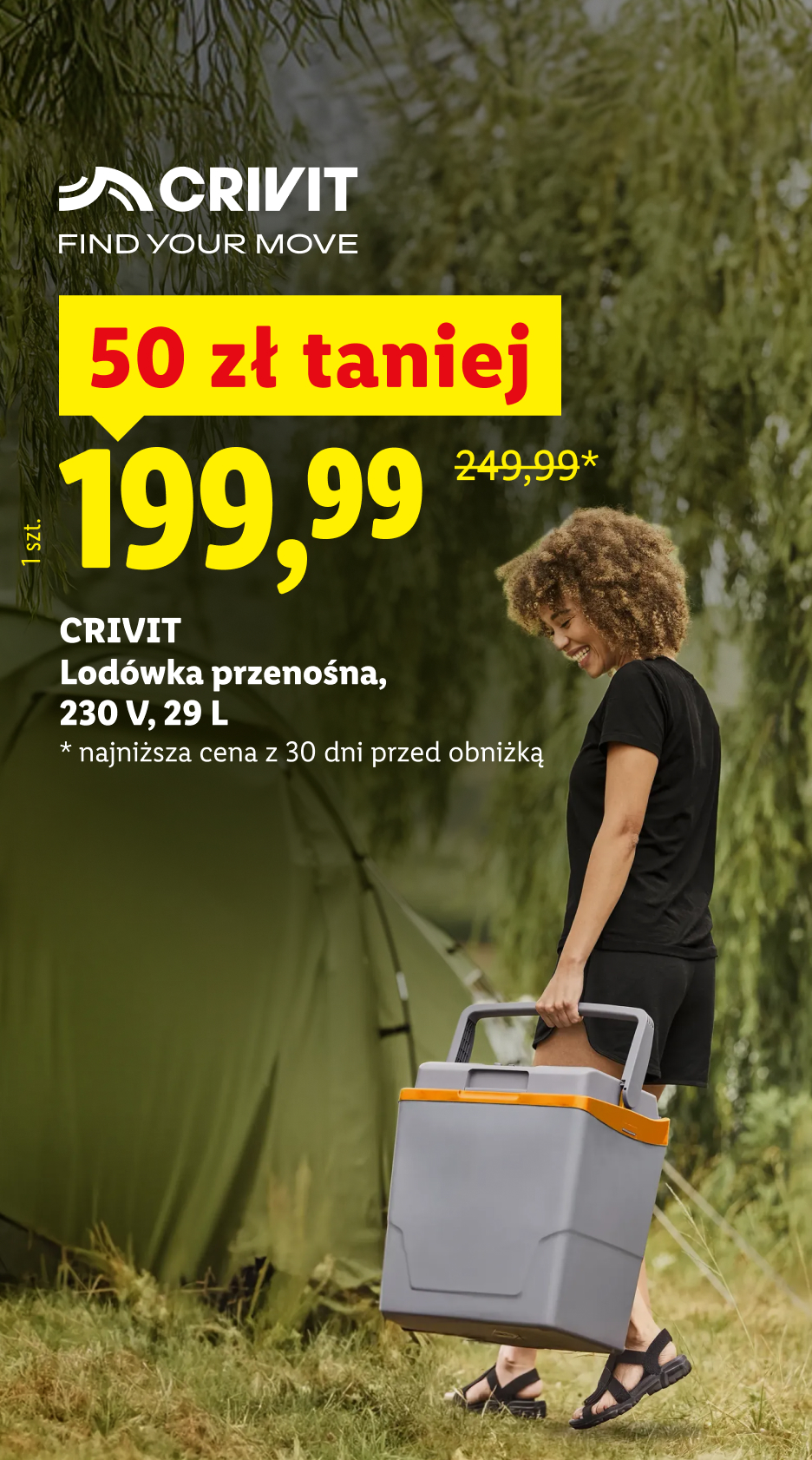 Crivit Lodówka przenośna, 230 V, 29 L 50 zł taniej 199,99 zł zamiast 249,99 zł Najniższa cena z 30 dni przed obniżką