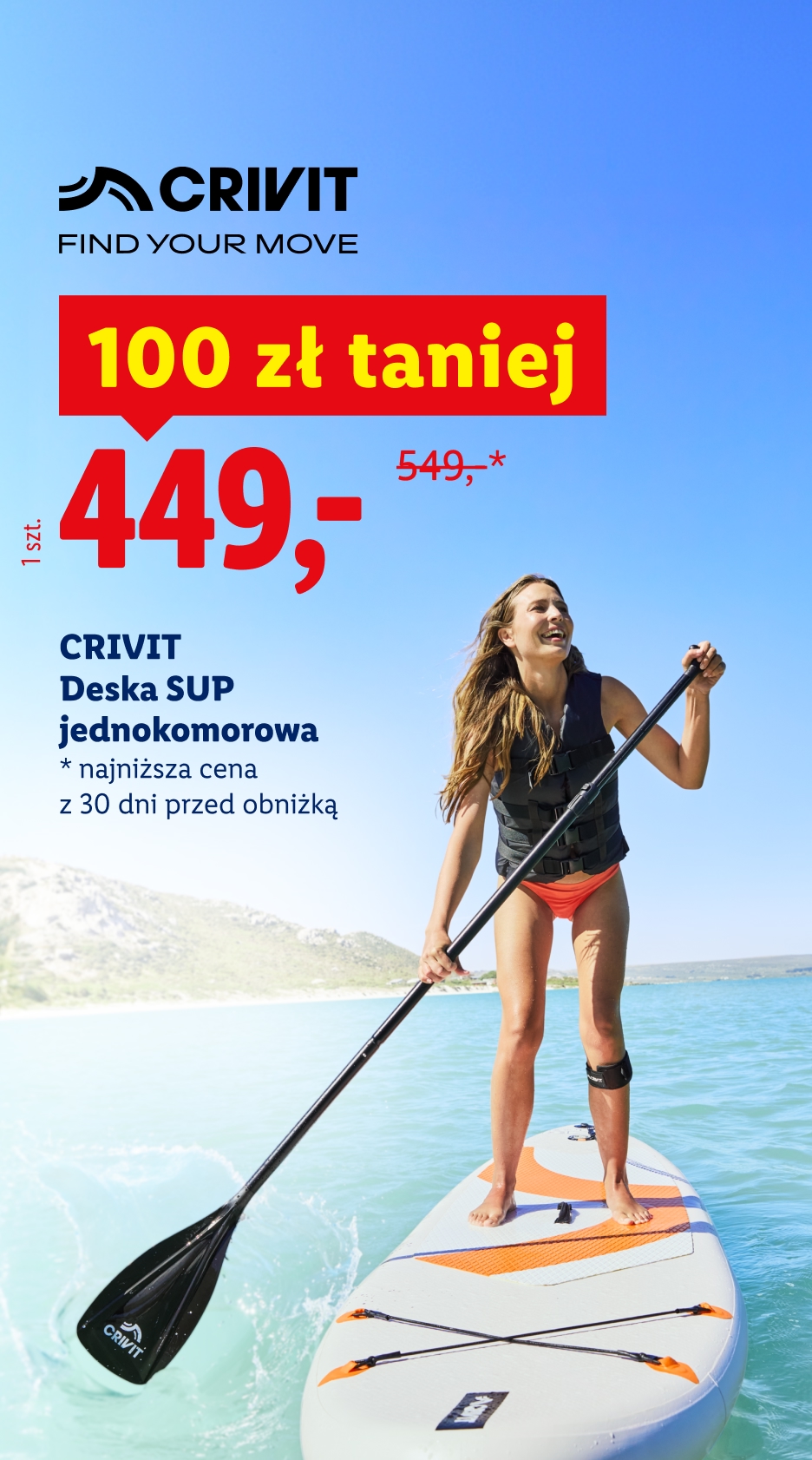 Crivit deska SUP jednokomorowa, 100 zł taniej, 449 zł / 1 szt., 549 zł przed obniżką
