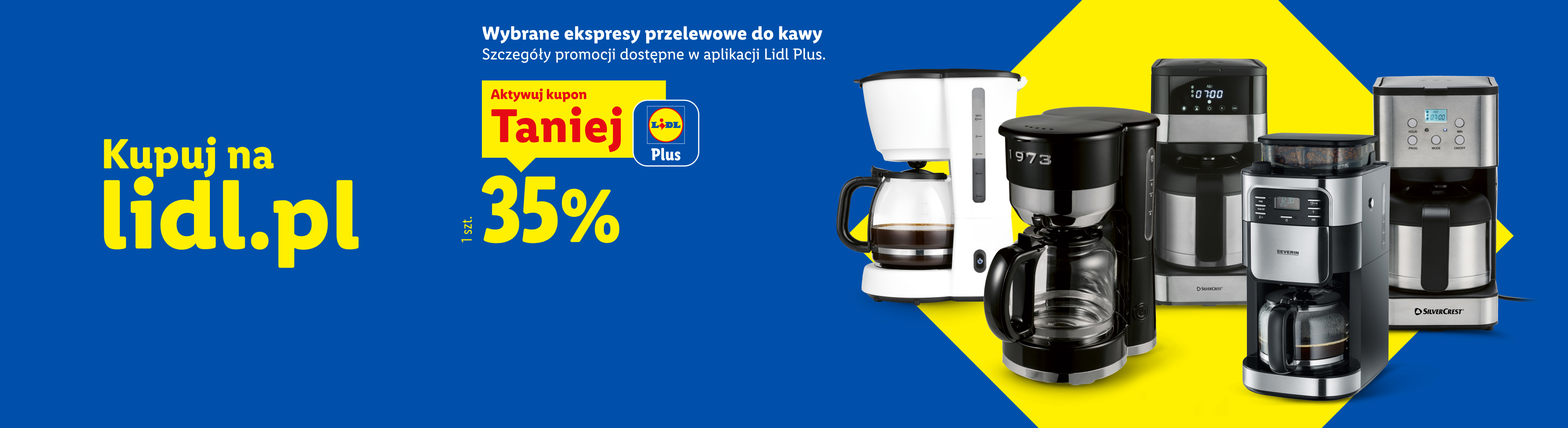 Wybrane ekspresy przelewowe do kawy 35% taniej z kuponem w aplikacji Lidl Plus Kupuj na lidl.pl