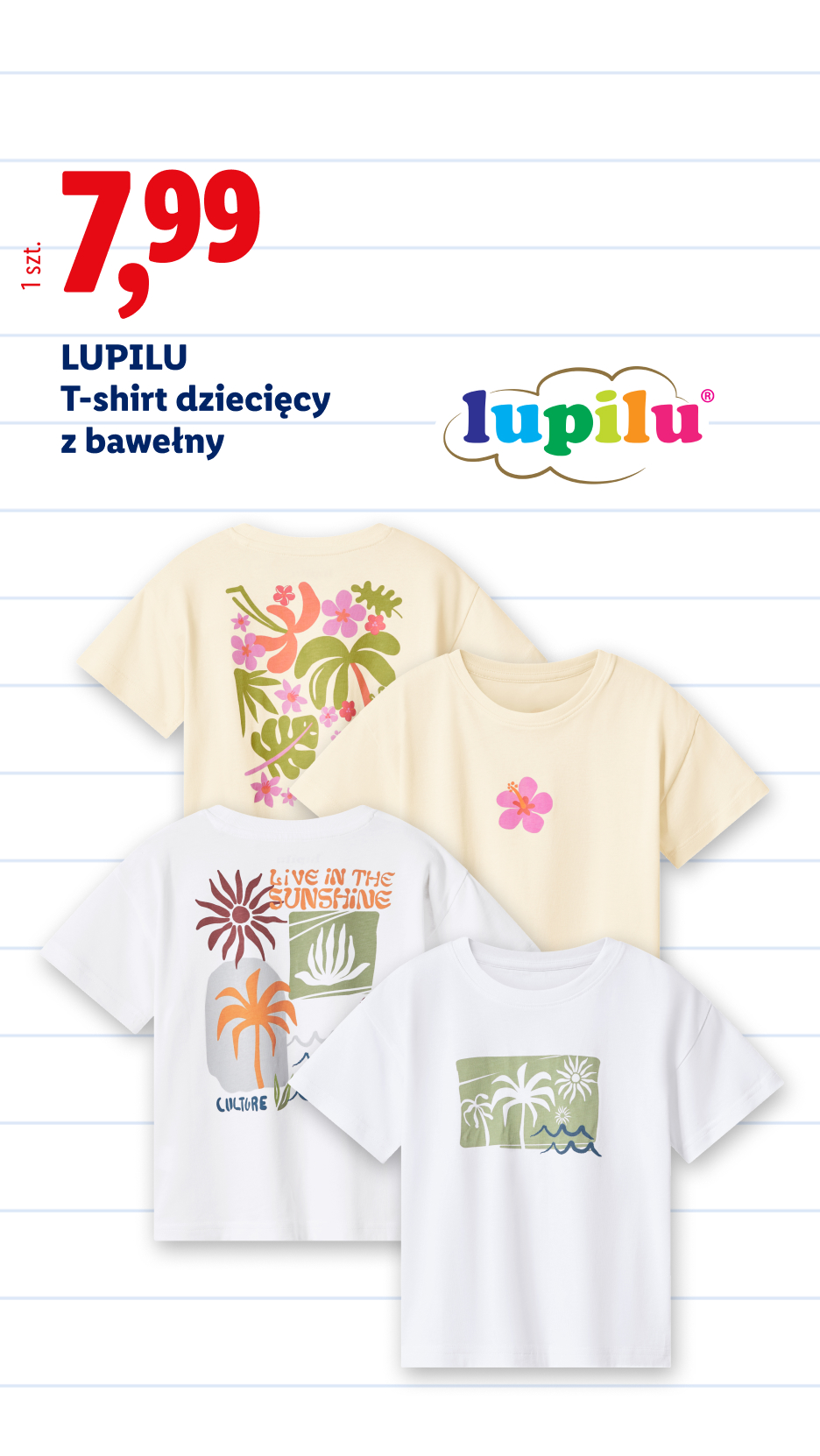 Lupilu T-shirt dziecięcy z bawełny, 7,99 zł/1 szt.