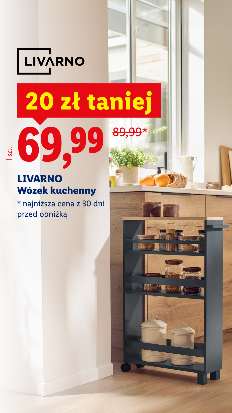 Livarno wózek kuchenny, 20 zł taniej, 69,99 zł/1 szt., 89,99 zł przed obniżką.